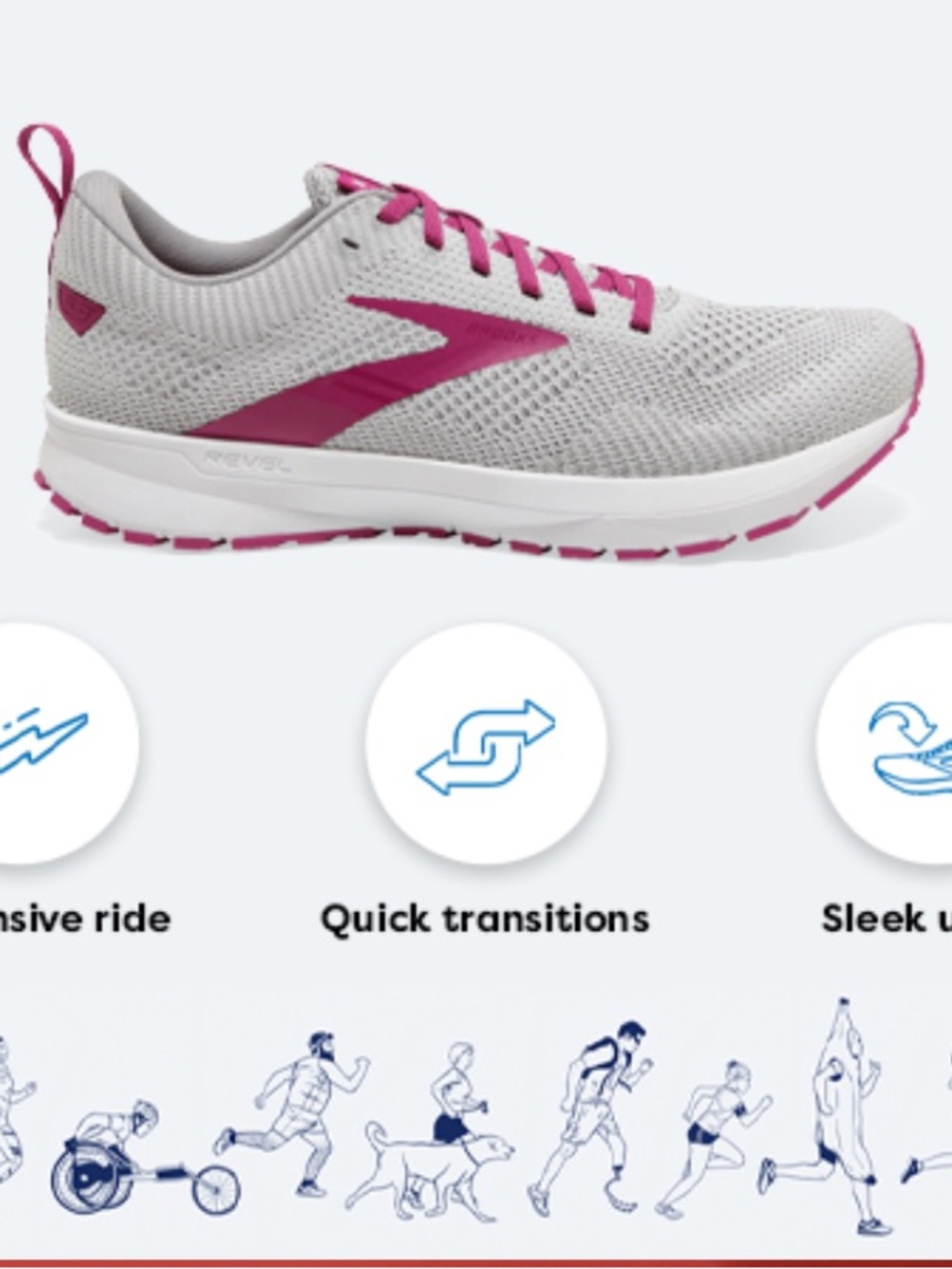 Brooks Revel 5 women’s athletic shoes, magenta, gray, and white sz 9